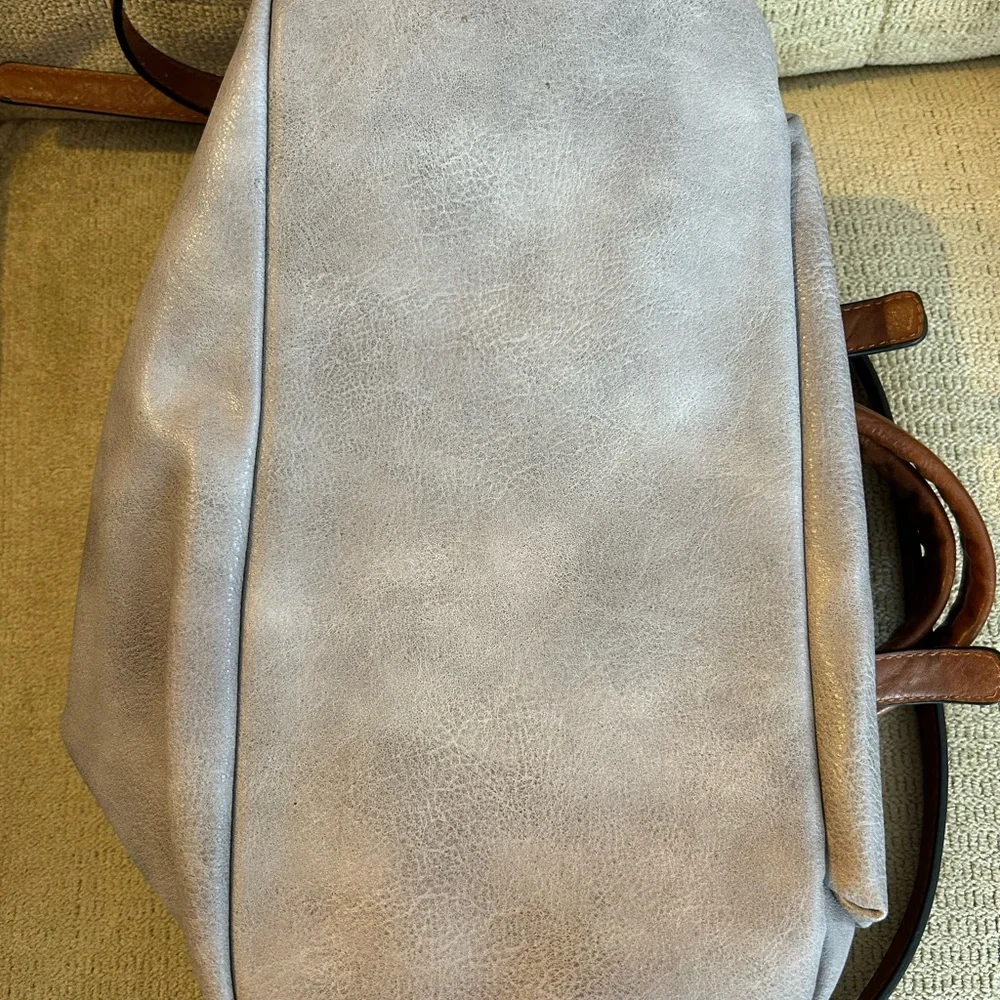 Antik Kraft Gray & Brown Vegan Leather Satchel Shoulder Bag Crossbody Strap - Picture 9 of 12